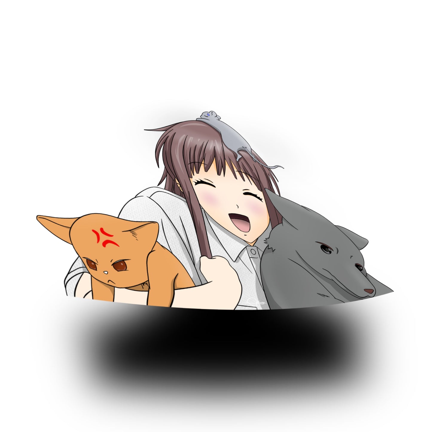 Happy Girl w/ Pets Premium Sticker
