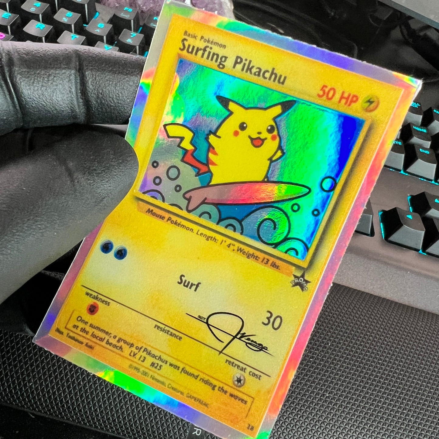 Surfing Mouse Holo Rectangle Sticker!