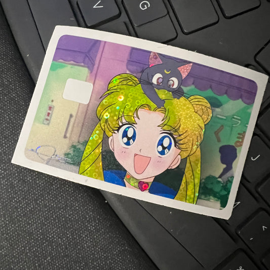 Cat on Head UV Holo Rectangle Sticker!